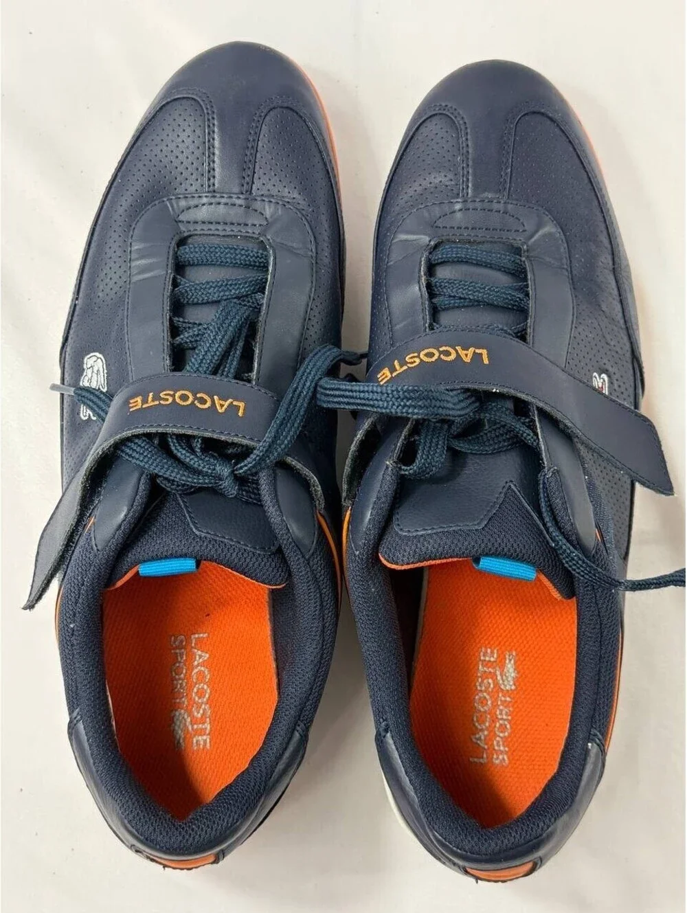 Lacoste Sport Sneakers Mens 12 Blue Orange Leather Strap Casual Shoes